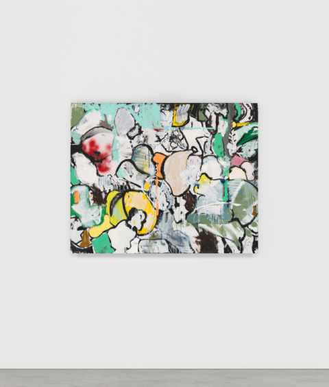 Eddie Martinez, Green Orbit, 2025, Acrylic, oil, and spray paint on linen, 121.9 x 152.4cm.