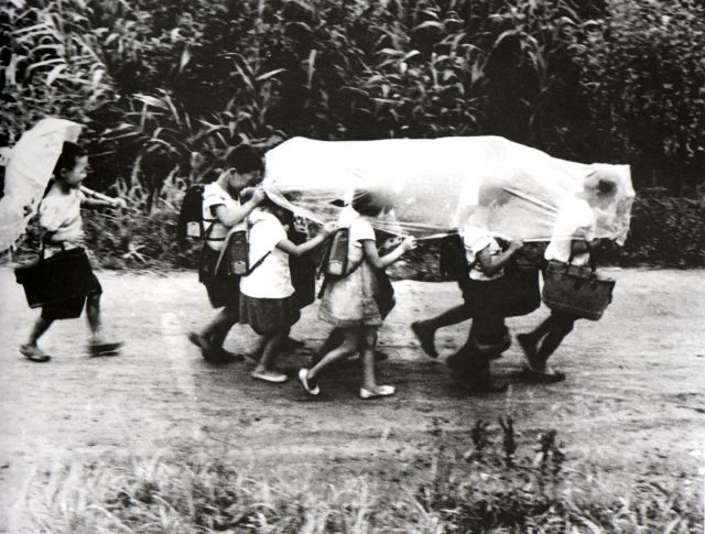 1967년 초여름,경북 어느 작은 시골마을.갑자기 내린 소낙비에 동네 아이들이 비닐을 덮어쓰고 집으로 향하고 있다.14회 은상 장보인 작 