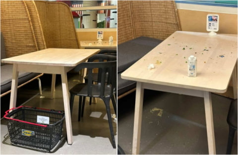 테이블 엉망 만들고 