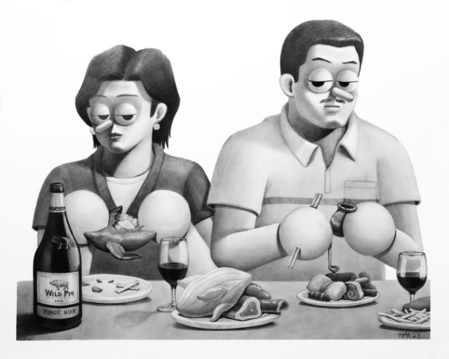 이학민, Greedy parents, 2023, graphite on paper, 48.3x61 cm