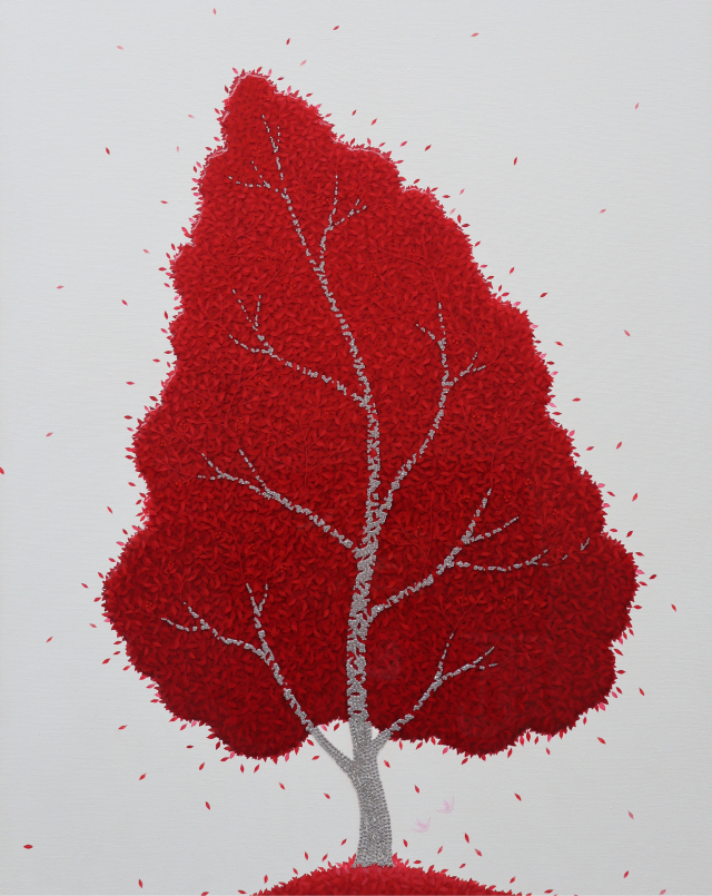 김선영, 2025, leafstory, Mixed media on canvas, swarovski, 100.0&times;80.3cm