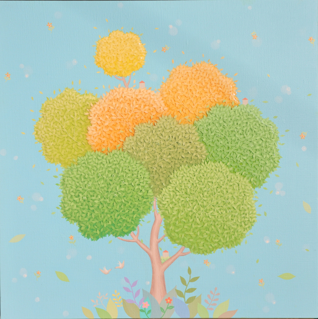 김선영, 2025, leafstory, Mixed media on canvas, 53.0&times;53.9cm