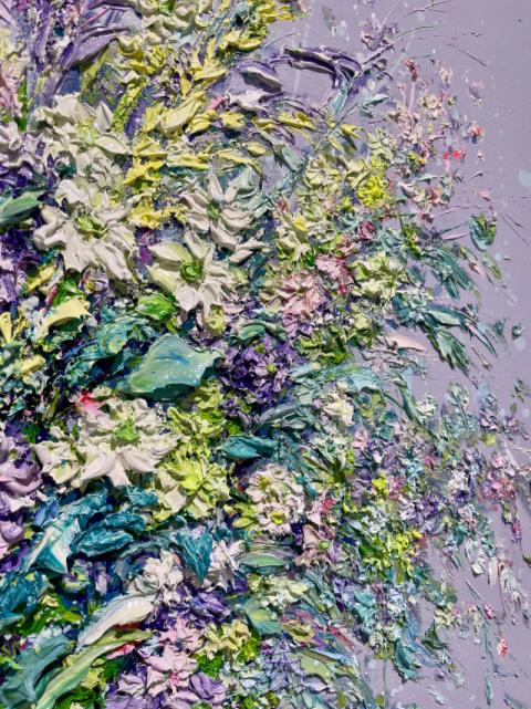 강정주 작가의 작품 세부 컷. 나이프로 물감을 올려내 강한 마티에르가 돋보인다. 이연정 기자