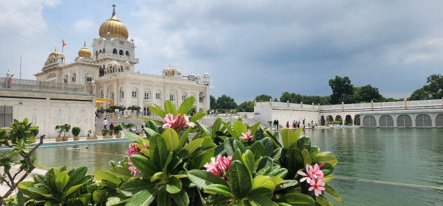 구루드와라 방글라 사힙의 황금빛 돔과 성스러운 연못이 조화를 이루는 시크교 성지.