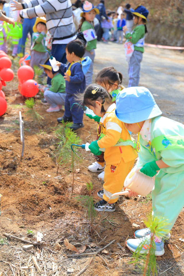3일 안동지역 어린이집 원생들이 식목일을 맞아 지난해 산불피해지역을 방문해 나무를 심고 산불예방 캠페인을 펼쳤다. 한국숲유치원협회 경북지회 안동분회 제공
