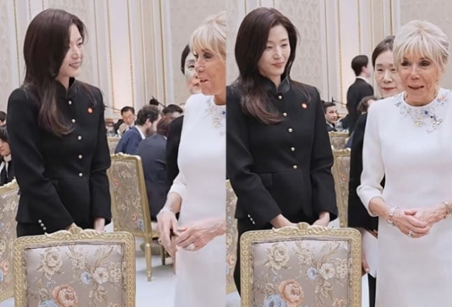 전지현 옆 마크롱 영부인…청와대 영빈관서 포착된 '이 장면'