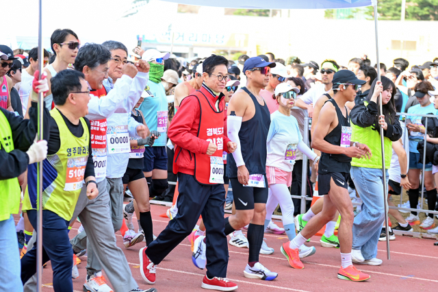 5일 이철우 경북도지사 예비후보가 영주소백산마라톤대회에 참가하고 있다. 후보 캠프 제공