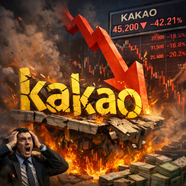 하락하는 카카오 주가. 챗GPT 생성
