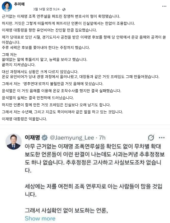 추미애 더불어민주당 국회의원 페이스북