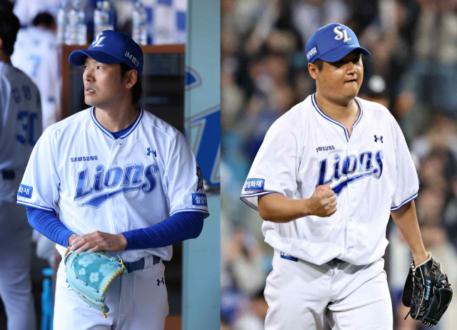 삼성 라이온즈의 백정현과 최지광. 삼성 제공