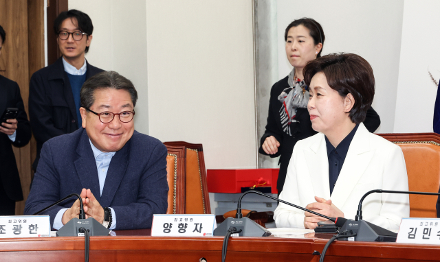 국민의힘 양향자 최고위원(오른쪽)과 조광한 최고위원이 9일 국회에서 열린 