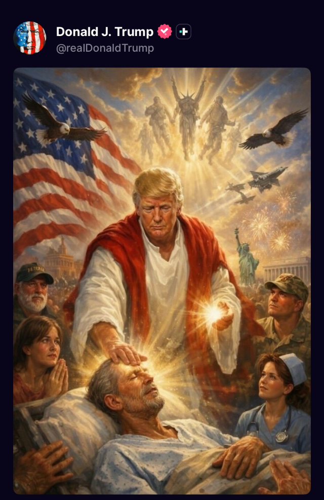 트럼프, AI 이용해 자신을 예수 이미지로… 
