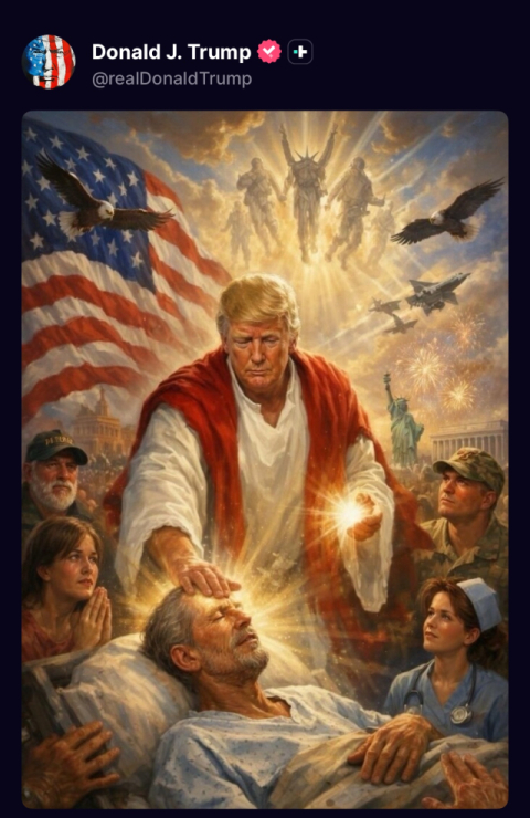 트럼프, AI 이용해 자신을 예수 이미지로… 