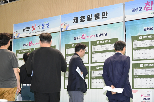 지난해 열린 달성군 취업박람회에서 구직자들이 채용알림판을 보고 있다. 달성군 제공.