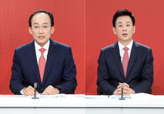 국민의힘 6·3 지방선거 대구시장 후보 자리를 놓고 추경호·유영하 예비후보 2명이 결선을 벌인다. 국민의힘 공천관리위원회는 17일 여의도 중앙당사에서 회의를 열어 지난 15∼16일 예비경선을 치른 결과 이들 두 명이 본경선에 진출했다고 밝혔다. 사진은 지난 13일 대구 수성구 대구MBC에서 열린 