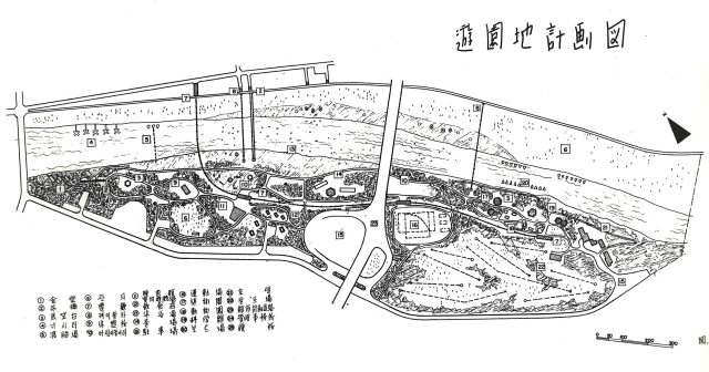 1968년 동촌유원지 기본 계획. 강을 따라 조성되는 유원지의 전체 공간 배치를 한눈에 나타냈다. 상단에는 하천과 제방, 그리고 이를 따라 이어지는 도로가 배치됐다. 또 시민들이 쉴 수 있는 산책길과 케이블카,놀이시설, 주차장이 조성돼있다. 대구광역시 제공.