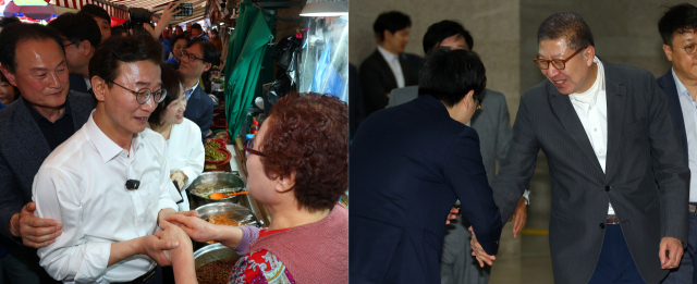 여야 부산시장 후보들이 본격적으로 민심잡기에 돌입했다. 더불어민주당 전재수 부산시장 후보는 27일 오후 자신의 정치적 고향인 북구 구포시장을 찾아 시민들에게 감사 인사를 했다. 박형준 부산시장은 이날 오후 부산 시의회에서 출마선언을 하고 르노자동차 공장을 찾았다. 연합뉴스