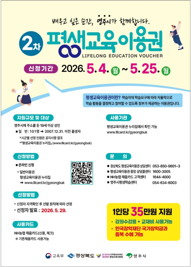 2026년 평생교육이용권 2차 신청자 모집 안내문. 영주시 제공