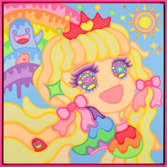아트페어대구 갤러리가이아 출품작. Sara Lee, Wonderland, 95x95cm, acrylic on wood, sweet pink frame, 2025