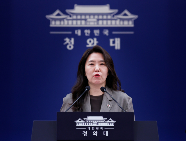 강유정 수석대변인이 지난달 13일 청와대 춘추관에서 이날 열린 한-폴란드 정상회담 관련 브리핑을 하고 있다. 연합뉴스