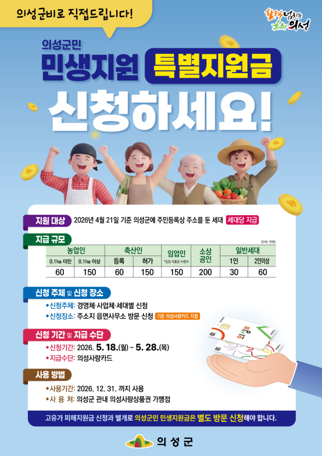 경북 의성군 민생지원 특별지원금 포스터. 의성군 제공