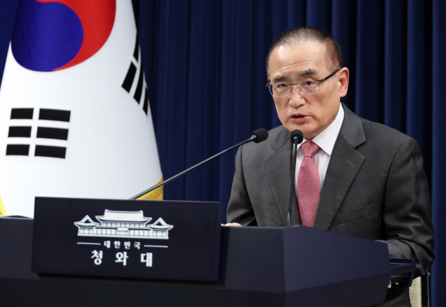 위성락 국가안보실장이 11일 청와대에서 호르무즈 해협에서 피격당한 HMM 나무호 관련 기자간담회를 하고 있다. 연합뉴스