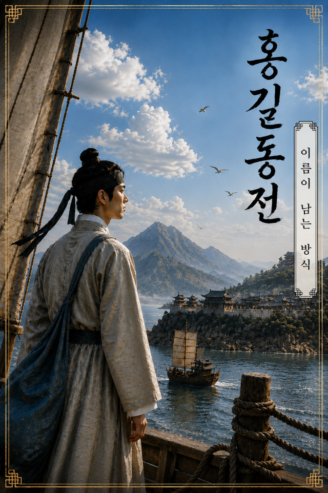 [고전 팩션 시리즈] ①홍길동전-이름이 남는 방식 표지. AI로 생성한 이미지