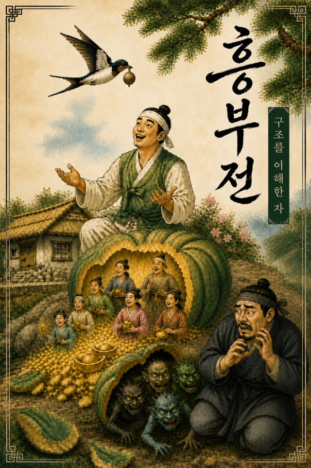 [고전 팩션 시리즈] ②흥부전-구조를 이해한 자 표지. AI로 생성한 이미지