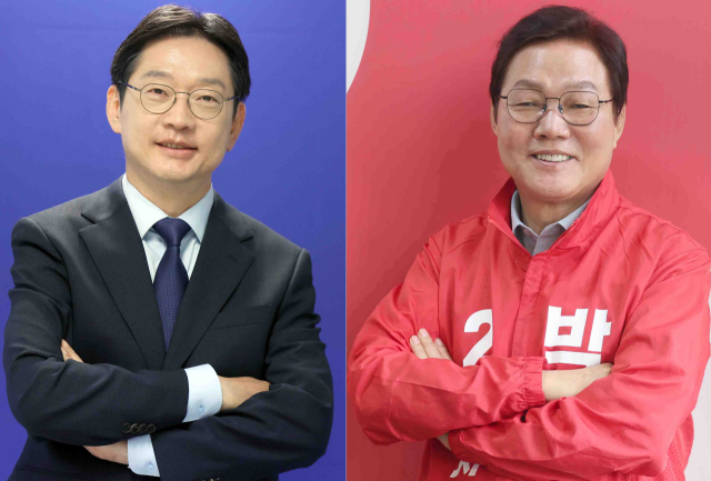 더불어민주당 김경수 경남지사 후보와 국민의힘 경남지사 박완수 후보 모습. 연합뉴스 제공