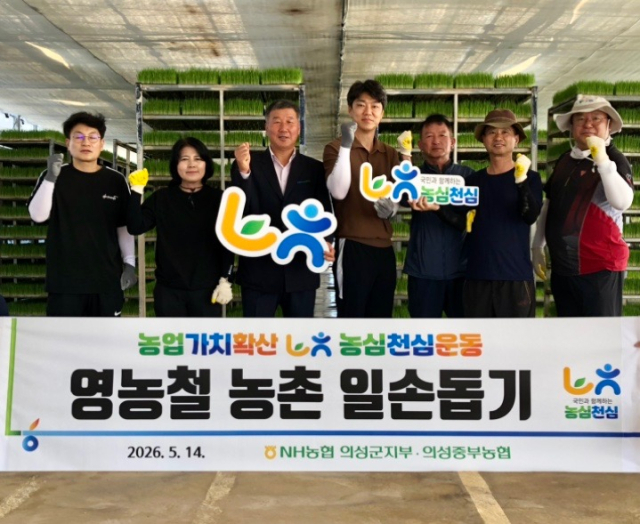 NH농협 의성군지부와 의성중부농협 임직원들이 봉양면의 한 육묘장에서 