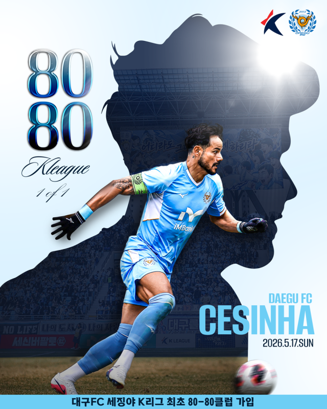 프로축구 K리그2 대구FC 세징야의 K리그 최초 80-80클럽 가입을 축하하기 위해 만든 이미지. 대구FC 제공