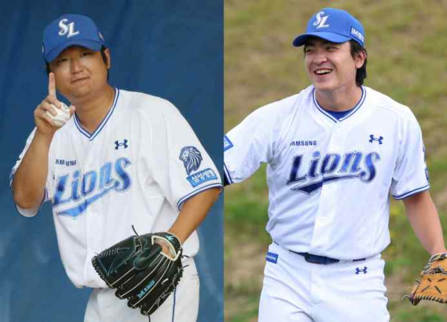 삼성 라이온즈의 최지광(왼쪽)과 이재희. 삼성 제공