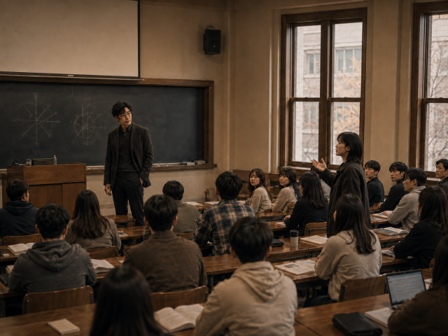 교수와 윤재. AI로 생성한 이미지