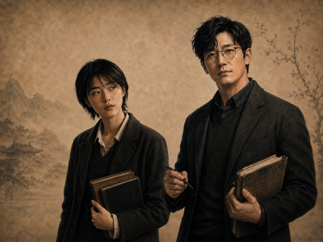 윤재와 교수. AI로 생성한 이미지