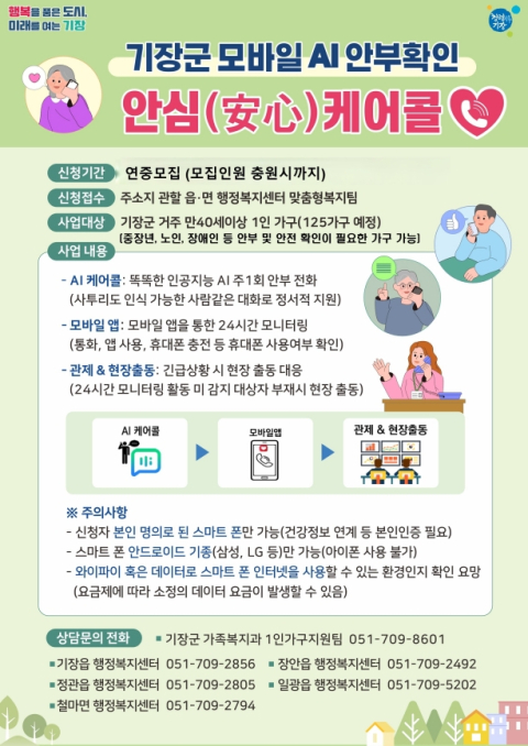 AI 안부관리 도입…기장군, 1인가구 돌봄 강화