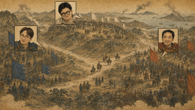 2026년 6월 3일 부산 북갑에서 펼쳐질 대회전(大會戰)을 앞둔 3인 후보. AI로 형성한 이미지