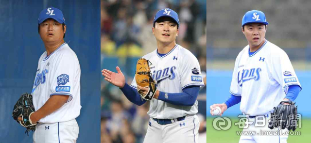 삼성 라이온즈의 최지광, 이재희, 김무신(왼쪽부터). 삼성 제공