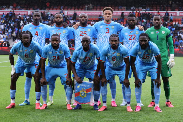 Players of Congo pose before the international friendly soccer match between DR Congo and Denmark in Liege, Belgium, Wednesday, June 3, 2026. (AP Photo/Omar Havana)