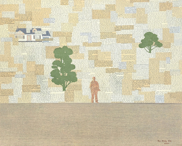 이윤동, Journey-지평에서, 90.9&times;72.7cm, collage, gauze & acrylic on canvas, 2010
