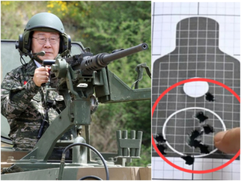 '명사수' 李대통령, 연평부대서 K2 소총 10발 적중…K15 사격은?