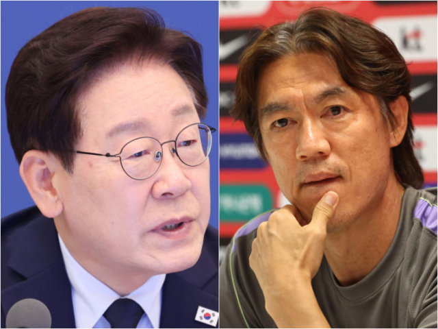 (좌)이재명 대통령, (우)홍명보 감독. 연합뉴스