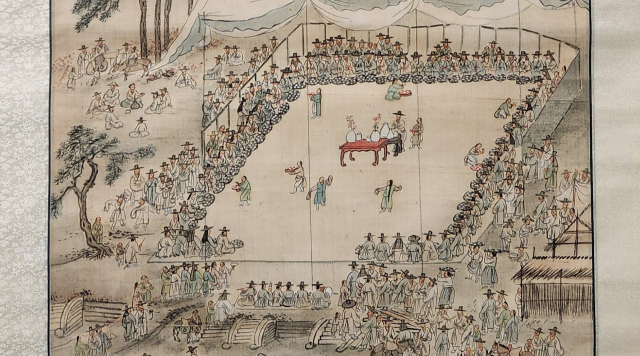 김홍도의 우아한 세련미로 묘사된 다중의 활력
