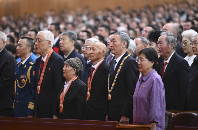 1일(현지시간) 중국 베이징 인민대회당에서 중국공산당 창당 105주년을 축하하는 기념대회가 진행되고 있다. 신화 연합뉴스