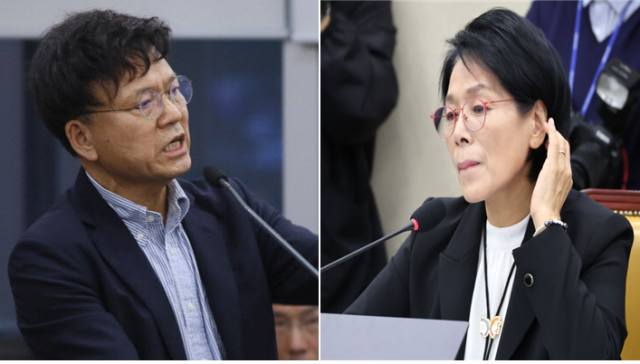 이병태 규제합리화위원회 부위원장(왼쪽), 최민희 더불어민주당 의원. 연합뉴스