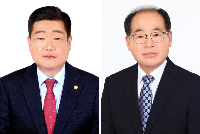제10대 영양군의회 전반기 의장에 선출된 홍점표 영양군의장(왼쪽)과 신승배 부의장의 모습. 매일신문DB