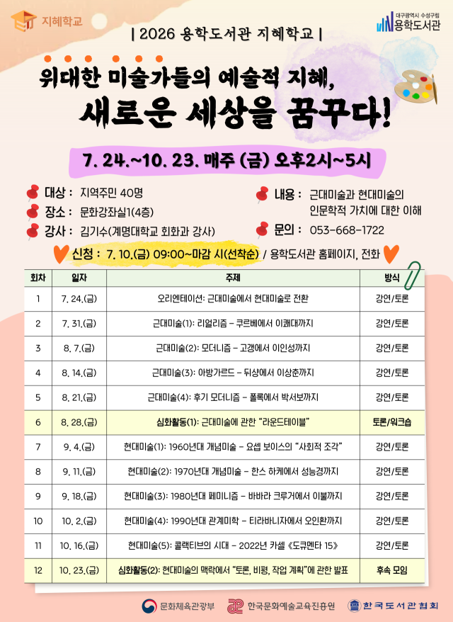 용학도서관, '위대한 미술가들의 예술적 지혜' 지혜학교 운영