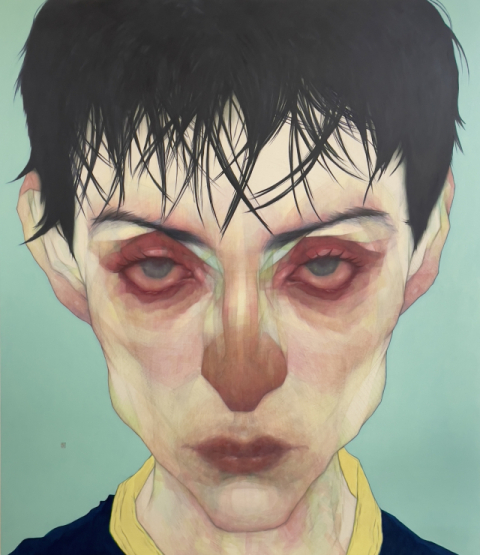 임일민, Black-Haired Man, 174.1 &times; 151.3 cm, Mixed media on cotton, 2026