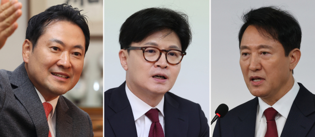 왼쪽부터 장동혁 국민의힘 대표,무소속 한동훈 의원,오세훈 서울시장.