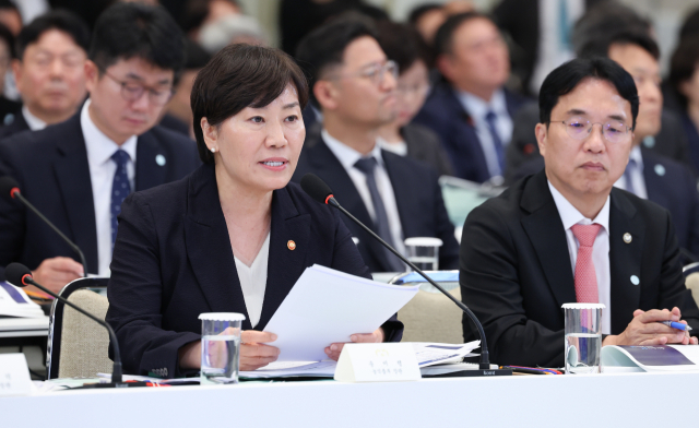 송미령 농림축산식품부 장관이 16일 청와대 영빈관에서 열린 이재명 대통령 주재 부처 업무보고에서 보고하고 있다. 연합뉴스