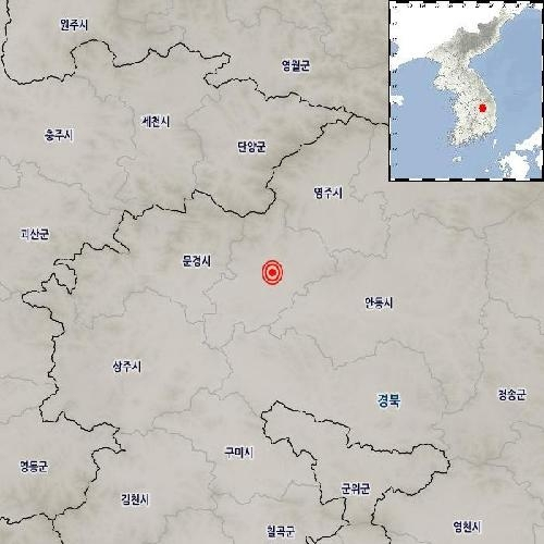 23일 예천서 발생한 진앙 위치. 기상청 제공